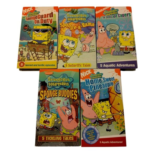 Sponge Bob Squarepants Cartoon VHS Tapes Lot of 5 Nickelodeon Kids Teen - Picture 1 of 8
